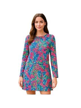 Lilly Pulitzer Jansen Dress Tiny Garden Floral Luxe Terry Long Sleeve M